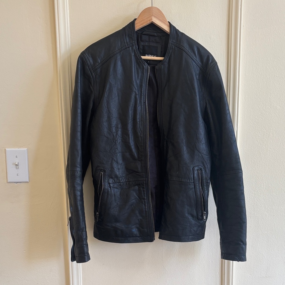 Black Leather Bomber Jacket - Unbranded